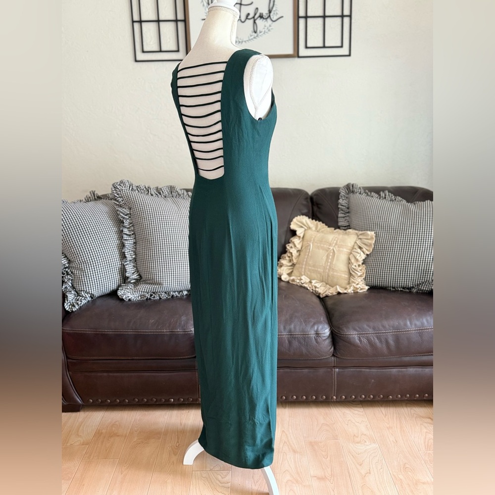 RANDM NIGHTS Vintage Elegant Dark Green Caged Ladder Back Maxi Dress Size 9 Rare - Picture 10 of 11